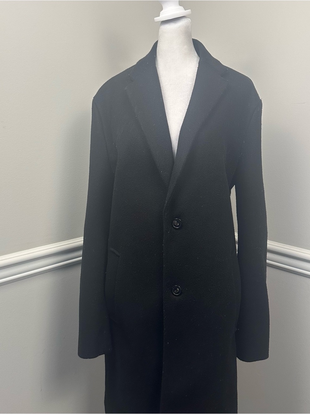 Zara Black Pea Coat - Single-Breasted Tailored Look L